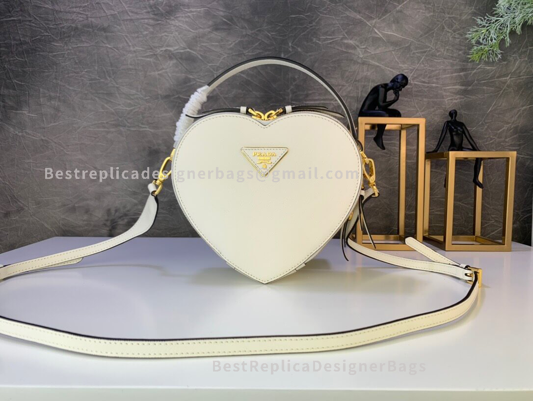 Prada White Saffiano Leather Shoulder Bag GHW 1BH144